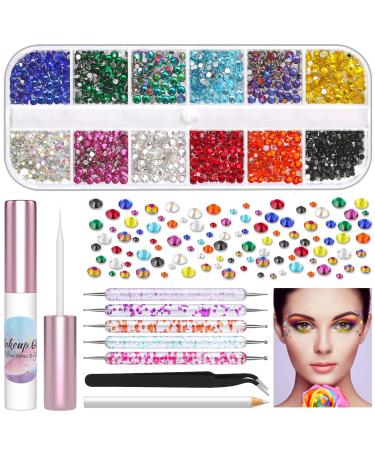 3600Pcs Face Gems Eyes Jewels with Glue for Makeup Rhinestone, Shynek Flatback Rhinestone Colored Eye Gems Crystal with Tweezers Dotting Tools for Nail Art Body Hair Eye Makeup Crafts Decoration A.multicolor