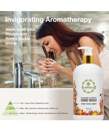 Luxury Vegan Aromatherapy Liquid Hand Soap | Moisturizing Aloe Vera & Honeysuckle Amber Scent | 16 Oz for Kitchen & Bathroom - Buy Online on GoSupps.com