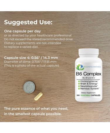EcoIntegratives B6 Complex Vegan Vitamin B6 B9 Folate B12 Methylcobalamin Supports Cardiovascular Neuromuscular Nervous System Homocysteine Energy Blood Cell & Bone Health 100 Caps - Buy Online on GoSupps.com