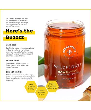 Beekeeper's Naturals Raw Wildflower Honey 17.6 oz (500g) - Natural Sweetener & Superfood - Buy Online on GoSupps.com