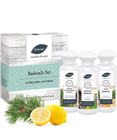 Saunabedarf Schneider - Bath salt set - 3 x 300 g content - storage pack soothing mix for shower bath body and feet Bath salt set