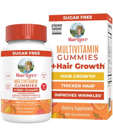 MaryRuth's Multivitamin + Hair Growth Gummies | with Lustriva | Biotin 10000mcg | B Vitamins | Formulated for Thicker Hair Wrinkles Fine Lines Skin Care | Ages 18+ | 30 Servings 60 Count (Pack of 1)