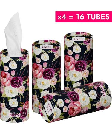 TiShoo Extra Soft Handkerchiefs | Moisturizer | 16 Plastic-Free Tubes | Purple/Floral | Ideal for Car Home & Travel - Buy Online on GoSupps.com