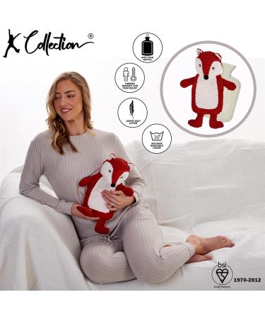 K Collection Fox Design 3D Novelty Hot Water Bottle - Removable Plush Cover - Natural Rubber - Corduroy HWB - Buy Online on GoSupps.com
