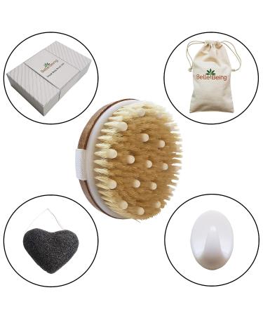 Natural Bristle Dry Brush Set for Exfoliating & Lymphatic Drainage | Anti-Cellulite Massager & Exfoliating Body Sponge | Includes Travel Bag - Buy Online on GoSupps.com
