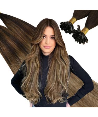 Ugeat balayage hair extension keratin real hair 50cm 2/6/12 dark brown to medium brown and light gold brown 50 grams/50 strands utip extensions real hair bondings real hair keratin 20 inch 2.u tip #2/6/12