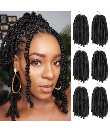 Spring Twist Hair 6 Packs 8 inch Fluffy Spring Twist Crochet Hair Passion Twist Crochet Hair Synthetic Braiding Hair Extensions 15 Strands 55g/Pack(8inch 1B) 8 Inch (Pack of 6) 1B