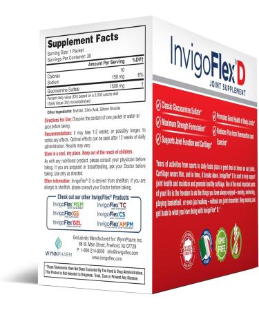 INVIGOFLEX 1500mg of Glucosamine Sulfate Powder (Classic Formulation) - Premium Joint Supplement for Knees Hands Back and Hip Support D: Glucosamine Sulfate Packets - 90 Packets (Pack of 3) 1.88 Pound (Pack of 3) - Buy Online on GoSupps.com