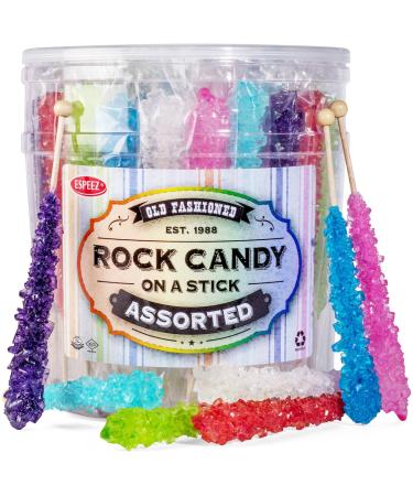 Extra Large Rock Candy Sticks: 36 Espeez Assorted Crystal Rock Candy Sticks - Candy Party Favors - Bridal Shower Candy - For Birthdays, Weddings, Receptions, Bridal and Baby Showers - Rock Candy Bulk Assorted (New) 36 Coun