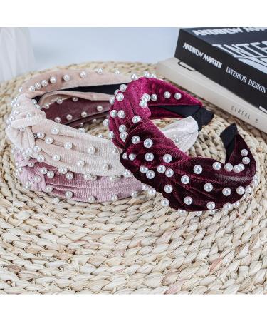 Makone Pearl Wide Headband for Women - Velvet Vintage Hairband for Wedding and Party - Buy Online on GoSupps.com