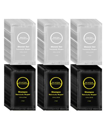 Travel Size Shampoo and Body Wash Bulk Individually Wrapped Hotel Mini Shower Gel and Small Men Women Cleansing Toiletries Amenities for Hotel Guests /Airbnb/ Vacation/ Homeless 0.34 oz (60 Pack)