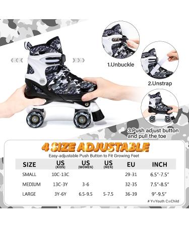 Kuxuan Camo Adjustable Roller Skates with Light Up Wheels - Black - Youth Size 13-3US - Buy Online on GoSupps.com