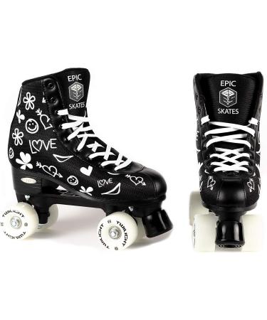 Epic Skates Womens Luv Quad Roller Skates - Black/White - Size US 7/EU 37.5 - Buy Online on GoSupps.com