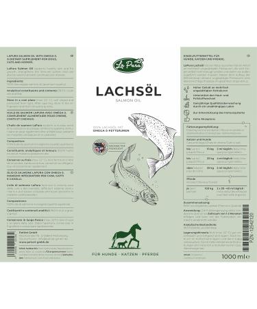 Lapura Salmon Oil for Dogs Cats & Horses - 100% Sustainable Omega 3 & 6 Fatty Acids | Cold-Pressed from Norway | 1L - Buy Online on GoSupps.com