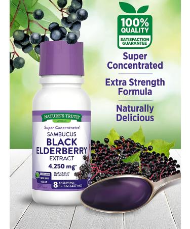 Nature's Truth Black Elderberry Extract 4250mg Syrup - Super Concentrated Sambucus Supplement - Buy Online on GoSupps.com
