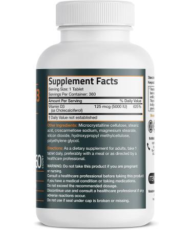 Bronson Vitamin D3 5000 IU 1 Year Supply - Muscle & Immune Support - Non-GMO 360 Tablets - Buy Online on GoSupps.com