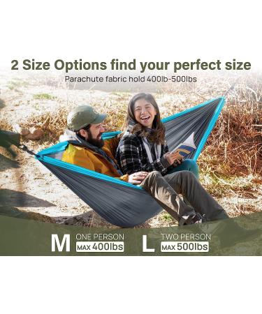 Kootek Camping Hammock Double & Single - Portable Hammocks for Outdoor, Indoor, Backpacking, Travel - Grey & Sky Blue - Large - Buy Online on GoSupps.com