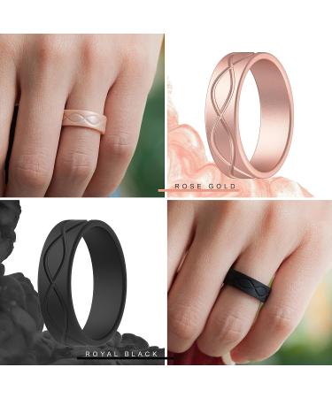 ThunderFit Silicone Wedding Bands for Women - Infinity Design - Rose Gold/Royal Black/Jasmine White/White Marble - 6.5-7 (17.35mm) - Buy Online on GoSupps.com