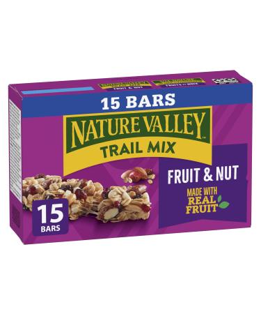 NATURE VALLEY - FAMILY PACK SIZE - Fruit and Nut Almonds Raisins Peanuts Cranberries Granola Bars Pack of 15 Bars No Artificial Colours No Artificial Flavours Whole Grains 525 Grams Package
