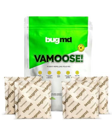 BugMD Vamoose - Rodent Repellent Pouches (1 Pack, 4 Pouches), Plant-Powered Rat Repellent, Rodent Defense Mice Repellent, Rat Repellent, Mouse Deterrent Indoor 1 Count (Pack of 4)