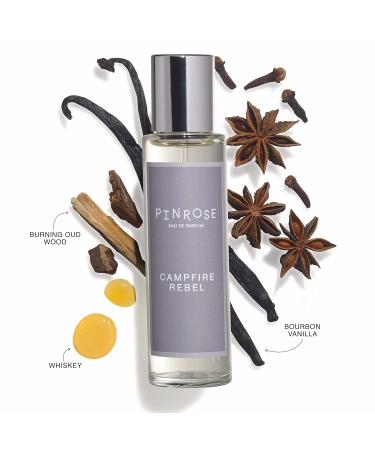 PINROSE Perfumes Campfire Rebel - Eau de Parfum Unisex Fragrance Spray - Clean Vegan Cruelty-free and Hypoallergenic Scent with Essential Oils - Notes of Whiskey Burning Oud Wood Bourbon Vanilla Raspberry and Vetiver - 1 fl oz/30 ml - Buy Online on GoSupps.com