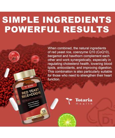 Red Yeast Rice 2 000mg with CoQ10 Supplement - Citrinin Free Extract Red Yeast Rice Capsules with CoQ10 100 Plus Citrus Bergamot - Cholesterol Lowering Supplements 3rd-Party Tested Vegan Non-GMO 120 Count (Pack of 1) - Buy Online on GoSupps.com