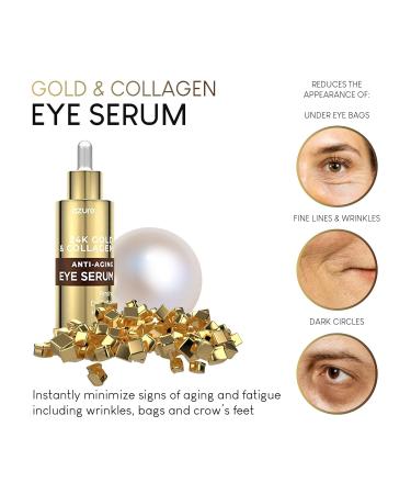 AZURE 24K Gold & Collagen Anti Aging Eye Serum - Firming, De-Puffing & Hydrating | Reduce Wrinkles, Fine Lines & Eye Bags | Minimize Signs of Aging - 60mL - Buy Online on GoSupps.com