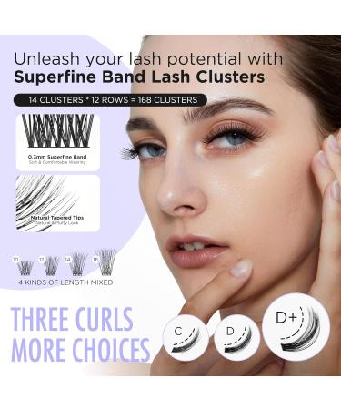 Beyelian C Curl Cluster Eyelashes - 84 PCs DIY Extensions 0.07mm Mixed Length 10-16mm Super Thin Black Band - Buy Online on GoSupps.com