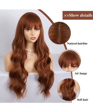 HANYUDIE Auburn Wig with Bangs - Long Wavy Wig for Women, Cosplay and Heat Resistant Synthetic Auburn Wigs - Ginger Color - Buy Online on GoSupps.com