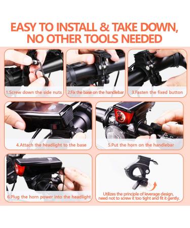 BURNINGSUN Bike Light Set & Horn - Solar Powered USB Rechargeable 4 Mode Headlight Taillight Combo for Cycling Safety + LED Speaker Bell - Buy Online on GoSupps.com