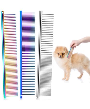 3 Pieces Pet Steel Combs, Pet Dog Cat Grooming Comb Multi-color Dog Comb with Stainless Steel Teeth for Removing Tangles and Knots for Long and Short Haired Dog, 7.5 x 1.3 Inch