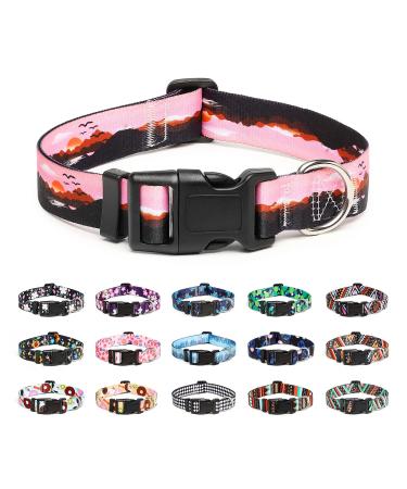 Mercano Dog Halison Complaint soft nylon comfort & robust patterned dog collar for small medium -sized dog puppies (m sunset) m sunset