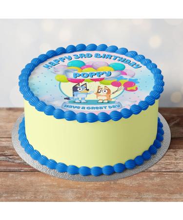 Blue Dog Themed Personalised PRECUT Cake Topper 8 Inch Round Edible Icing Sheet Birthday Cake Decoration - Buy Online on GoSupps.com