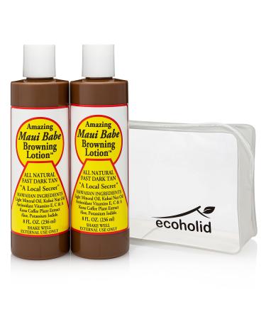 Maui Babe Browning Lotion 8oz (2 Pack) with Ecoholid Cosmetic Bag  Suntan Lotion for Outdoor or Indoor Tanning Bed