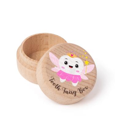 Colorful Tooth Fairy Box for Girl Wooden Tooth Fairy Keepsake Box to Place Under Pillow Milk Teeth Container Box Cute Lost Tooth Holder Baby Toddler Teeth Case for Baby Shower Birthday Gift