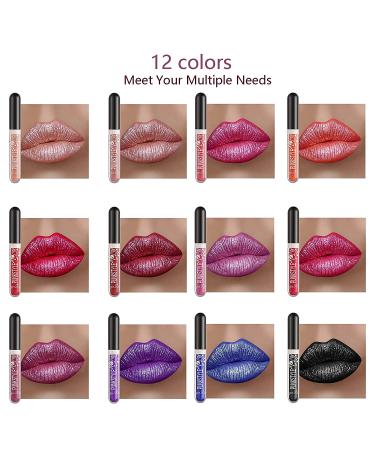 12 Colors Glitter Lip Gloss Set - Gireatick Diamond Shimmer Metallic Liquid Lipstick Kit | Long-Lasting, Waterproof, Non-Stick Cup Lip Gloss - Buy Online on GoSupps.com
