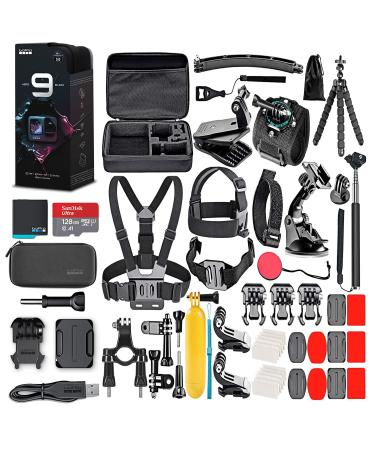 GoPro HERO9 Black - Waterproof Action Camera with Front LCD, Touch Rear Screens, 5K Video, 20MP Photos, 1080p Live Streaming, Stabilization + 128GB Card and 50 Piece Accessory Kit. 128GB Retail