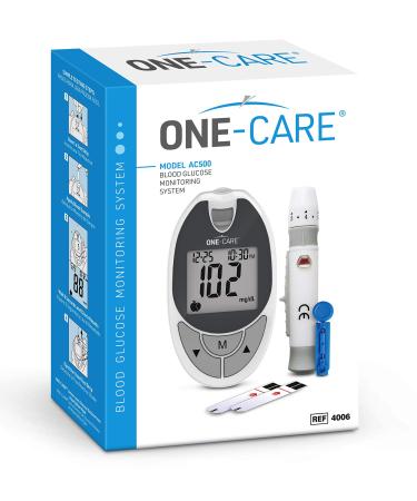 MediVena ONE-CARE Blood Glucose Test Kit of 1 Meter 10 Test Strips 1 Lancing Device 10 Lancets Carry Case - Blood Glucose Monitoring System with Glucometer and Strips for Testing by Diabetics