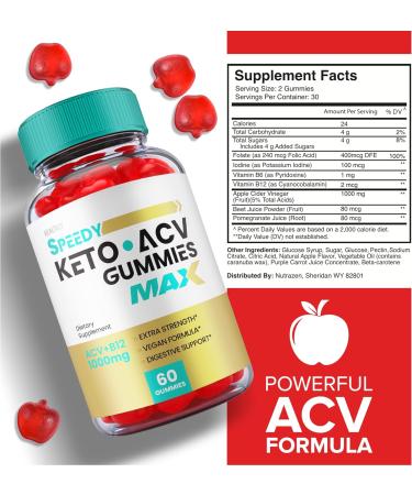 Speedy Keto ACV Gummies - Maximum Strength 1000mg Vegan Formula (60 Gummies) - Buy Online on GoSupps.com