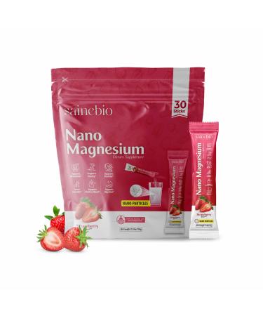 Sainebio Nano Magnesium Powder Strawberry Flavor | 30 Sachets 300mg High Absorption Magnesium | Relaxation Vitality Stamina Digestion & Hydration Support (30 Sachet Strawberry)