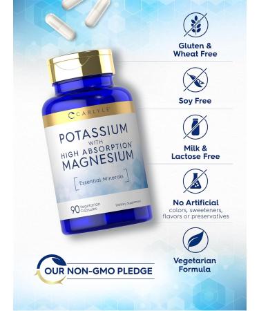 Carlyle Potassium Magnesium Supplement | 90 Capsules | High Absorption | Vegetarian Non-GMO & Gluten Free - Buy Online on GoSupps.com