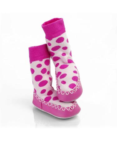 Mocc Ons Washable Leather Sole Slipper Socks | Pink Spot | 2-3 Years - Buy Online on GoSupps.com