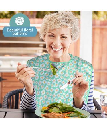 Reusable Summer Flowers Adult Bib for Women and Elderly | Washable with Crumb Catcher Pouch - Buy Online on GoSupps.com