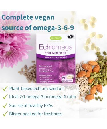 Echiomega Vegan Omega 3-6-9 Echium Seed Oil 2:1 Ratio - 60 Small Softgels for Women's Health by Igennus - Buy Online on GoSupps.com