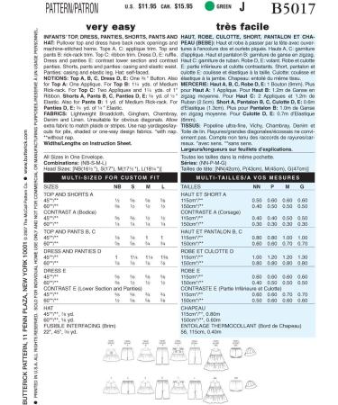 BUTTERICK B5017 Infants' Top Dress Panties Shorts Pants and Hat Pattern Set - Buy Online on GoSupps.com