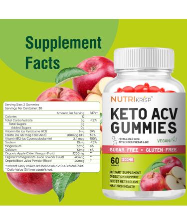Organic Keto ACV Gummies for Weight Loss | Sugar & Gluten Free Apple Cider Vinegar Supplement for Fat Burn & Metabolism Support (1200MG 60 Count - Buy Online on GoSupps.com