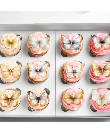 30 x Pre-Cut Beautiful Gold Golden Pastel Butterflies Edible Wafer Rice Paper Cupcake Cake Dessert Toppers - Buy Online on GoSupps.com