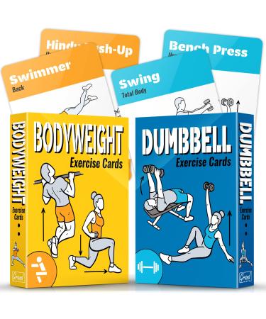 2-PACK Bodyweight & Dumbbell Workout Cards - Large Size 5" x 3.5" Exercise Cards Deck with 100 Different Exercises Perfect for Circuit Training & Weightlifting - Fitness Cards for Women & Men