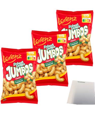 Lorenz Peanut Curls Jumbos Classic XXL Peanut Flips Corn Snack Peanut Delight 3 Pack (3x150g Pack) + usy Block